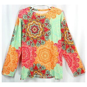 Colorful Mandala Swirl Boho Bohemian Long Sleeve Tunic Top Blouse 4XL Whimsy